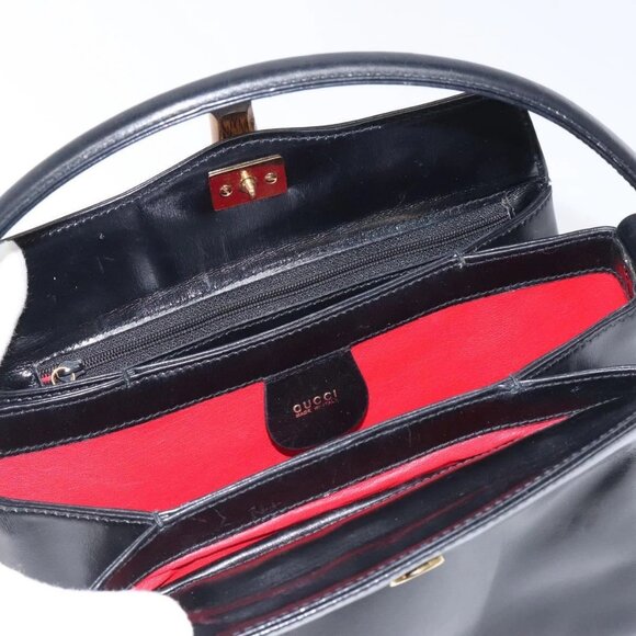 GUCCI Hand Bag Leather Black Gold 000 2048 0175 Auth ep8231 - Picture 13 of 16